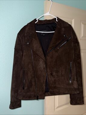 Express Men's Dark Brown Suede Biker Jacket